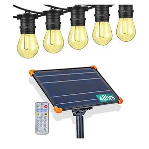 48FT Solar String Lights S14 LED Bulbs Outdoor Waterproof Remote Control 8 Modes